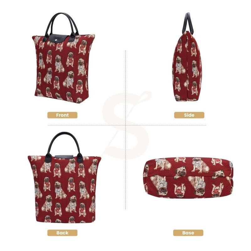 Signare Tapestry Foldable Tote Bag Reusable Shopping Bag Grocery Bag With Pug Dog (FDAW-PUG) - Image 2